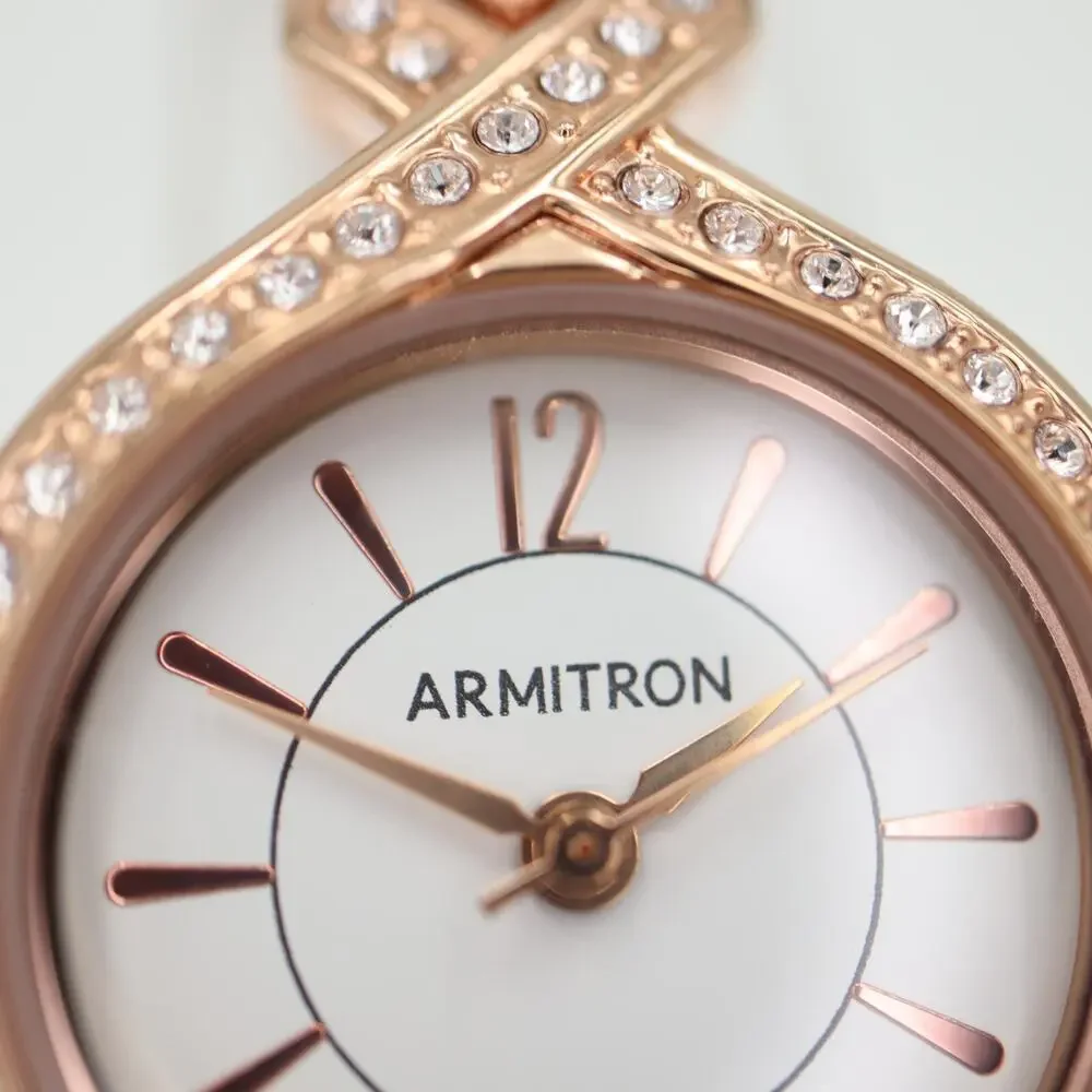 Armitron Womens Rose Gold Tone Watch 24mm Jewel Bezel Bracelet w New Battery
